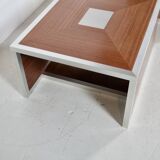 Pair of 70's aluminum and mahogany coffee/sofa end tables