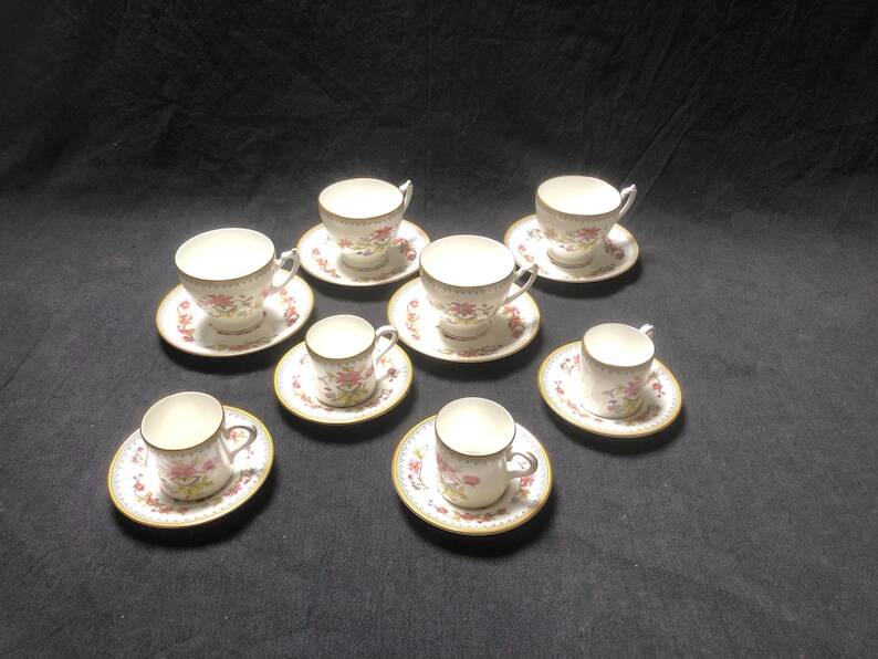 Vintage Coalport Persian Flower Tea Set: Bone China Demitasse & Tea Cups