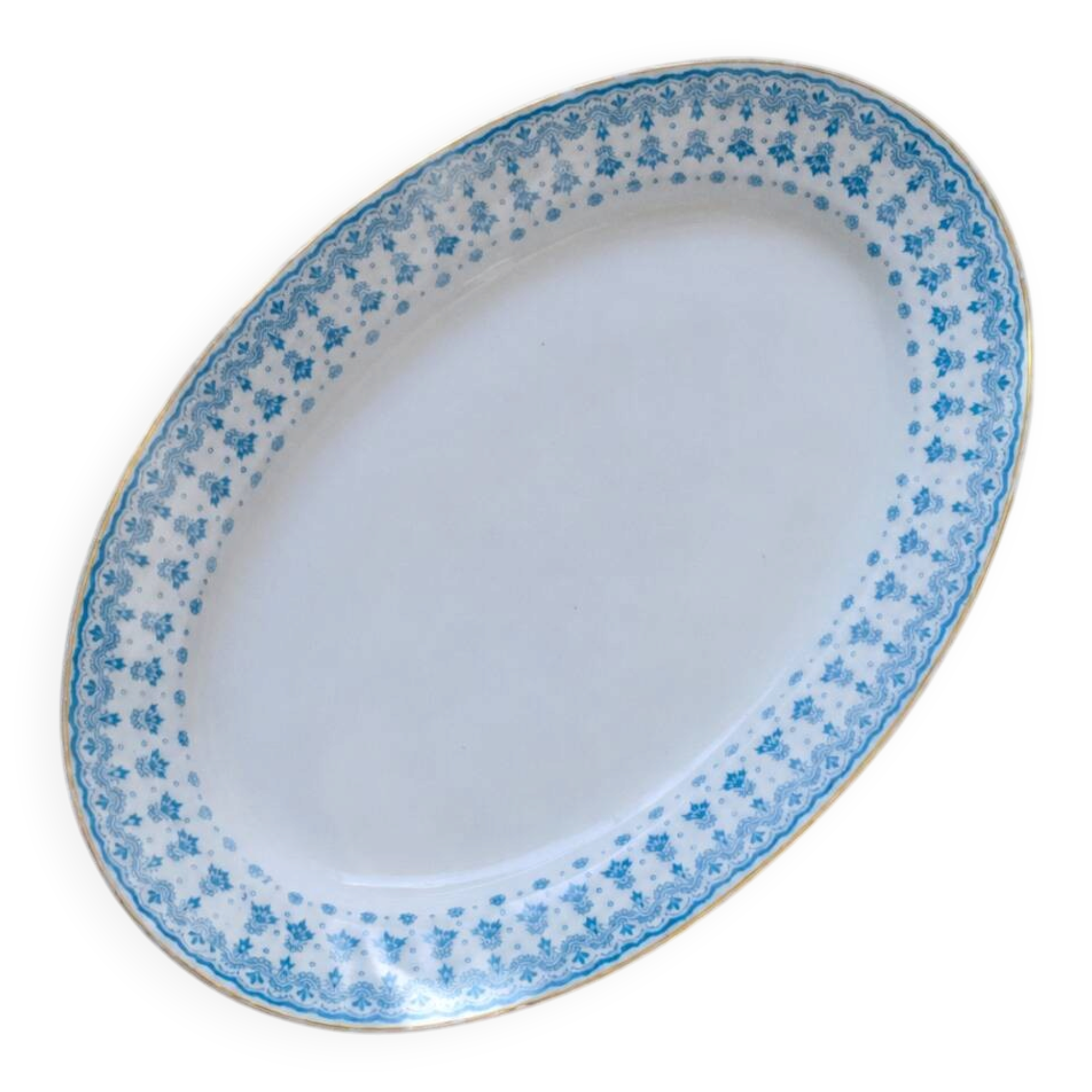 Grand plat ovale ancien de 1909 en porcelaine Oscar Schaller