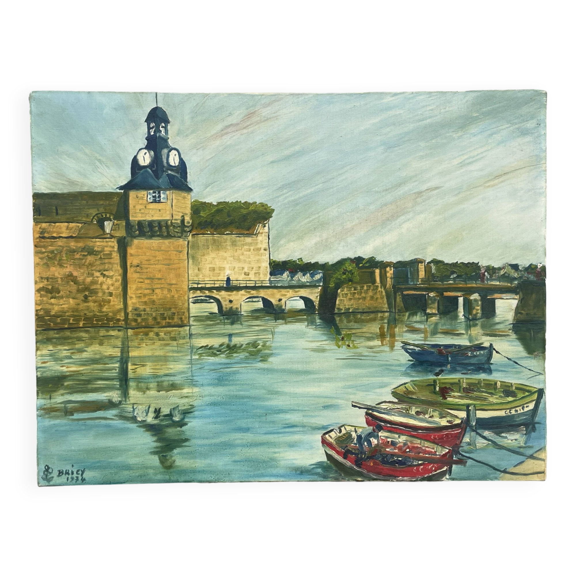 Oil painting on canvas, breton seaport concarneau? signed briey 1974