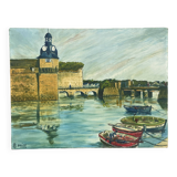 Oil painting on canvas, breton seaport concarneau? signed briey 1974