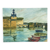 Oil painting on canvas, breton seaport concarneau? signed briey 1974