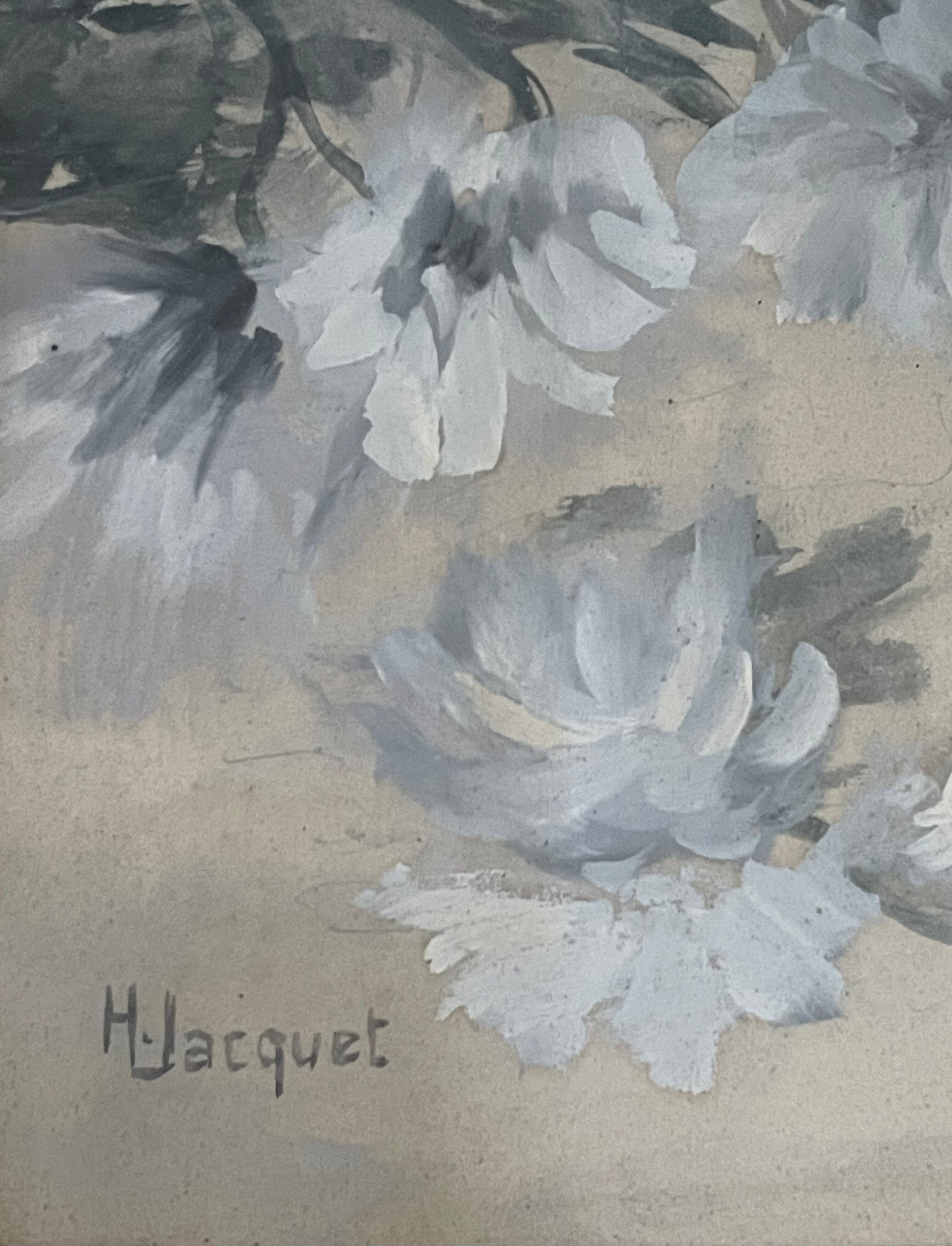 Painting old henry Léon Jacquet, The Water Lilies Still-Life