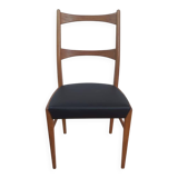 Vintage Danish teak chair – black faux leather seat (1960s)