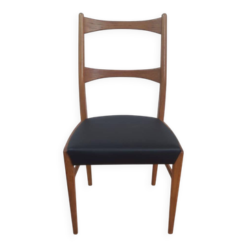 Vintage Danish teak chair – black faux leather seat (1960s)