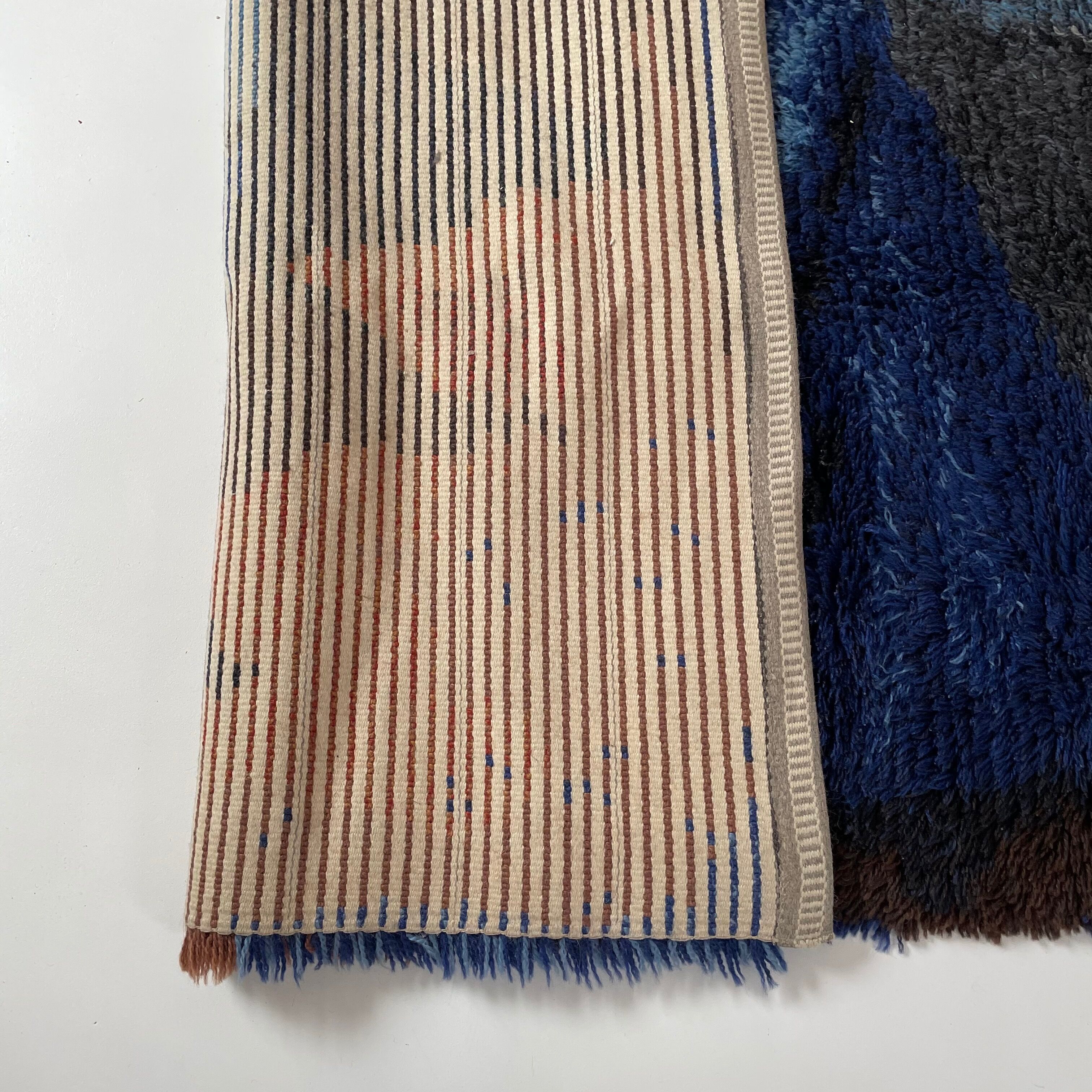 Abstract Scandinavian Multicolor High Pile Rya Rug Carpet, Sweden, 1960s