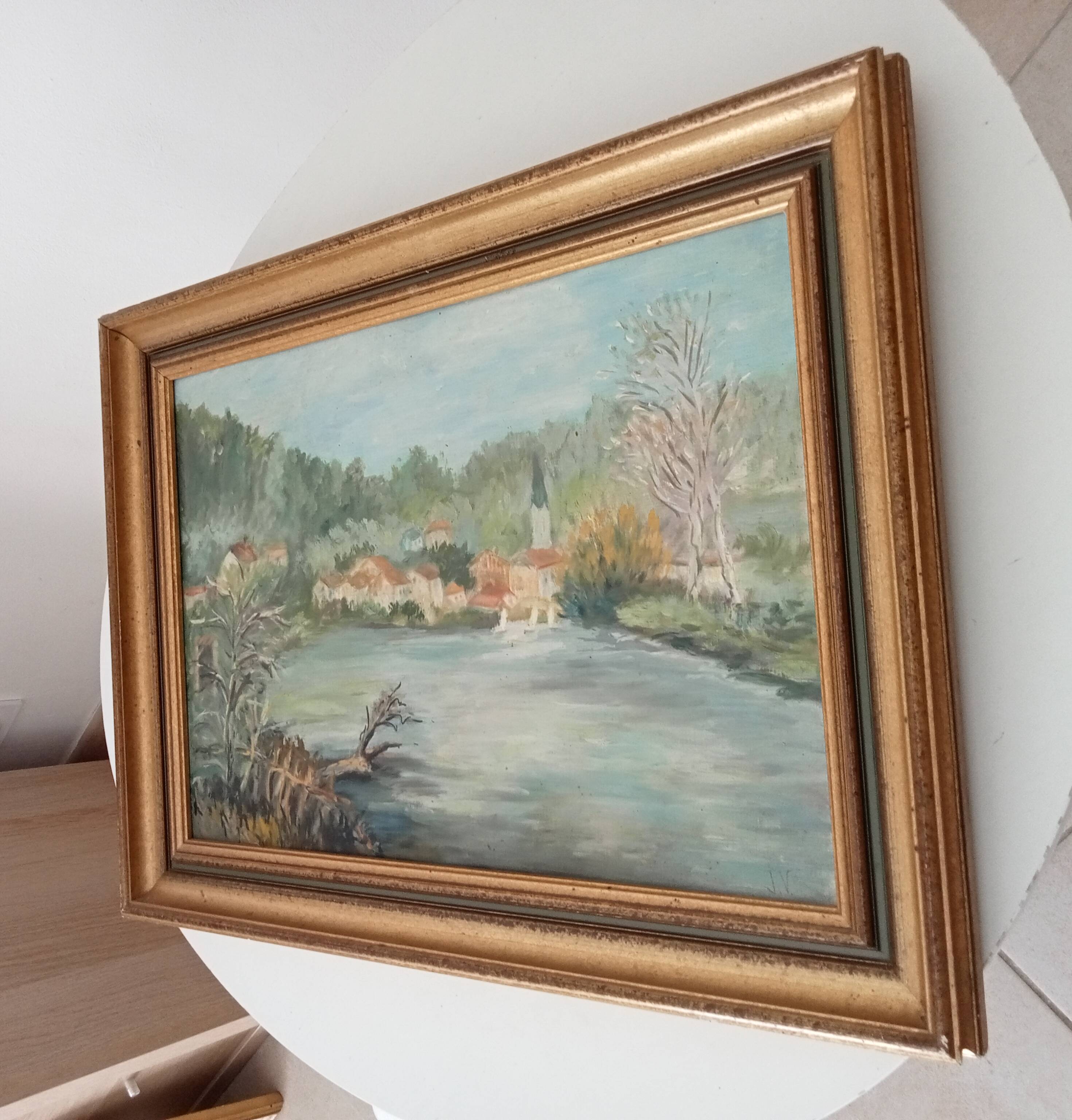 Old painting oil on canvas signed J.V.