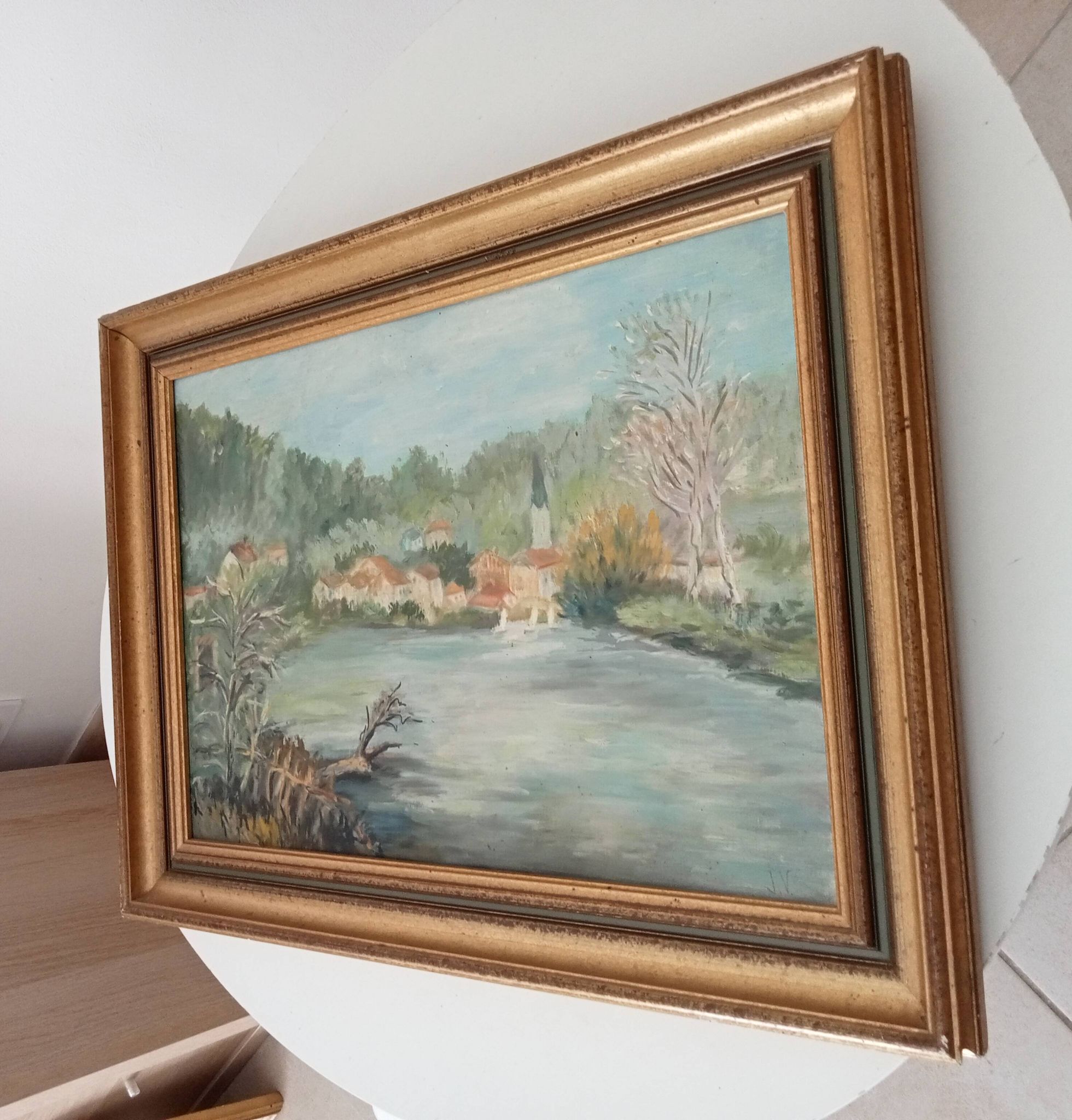 Old painting oil on canvas signed J.V.