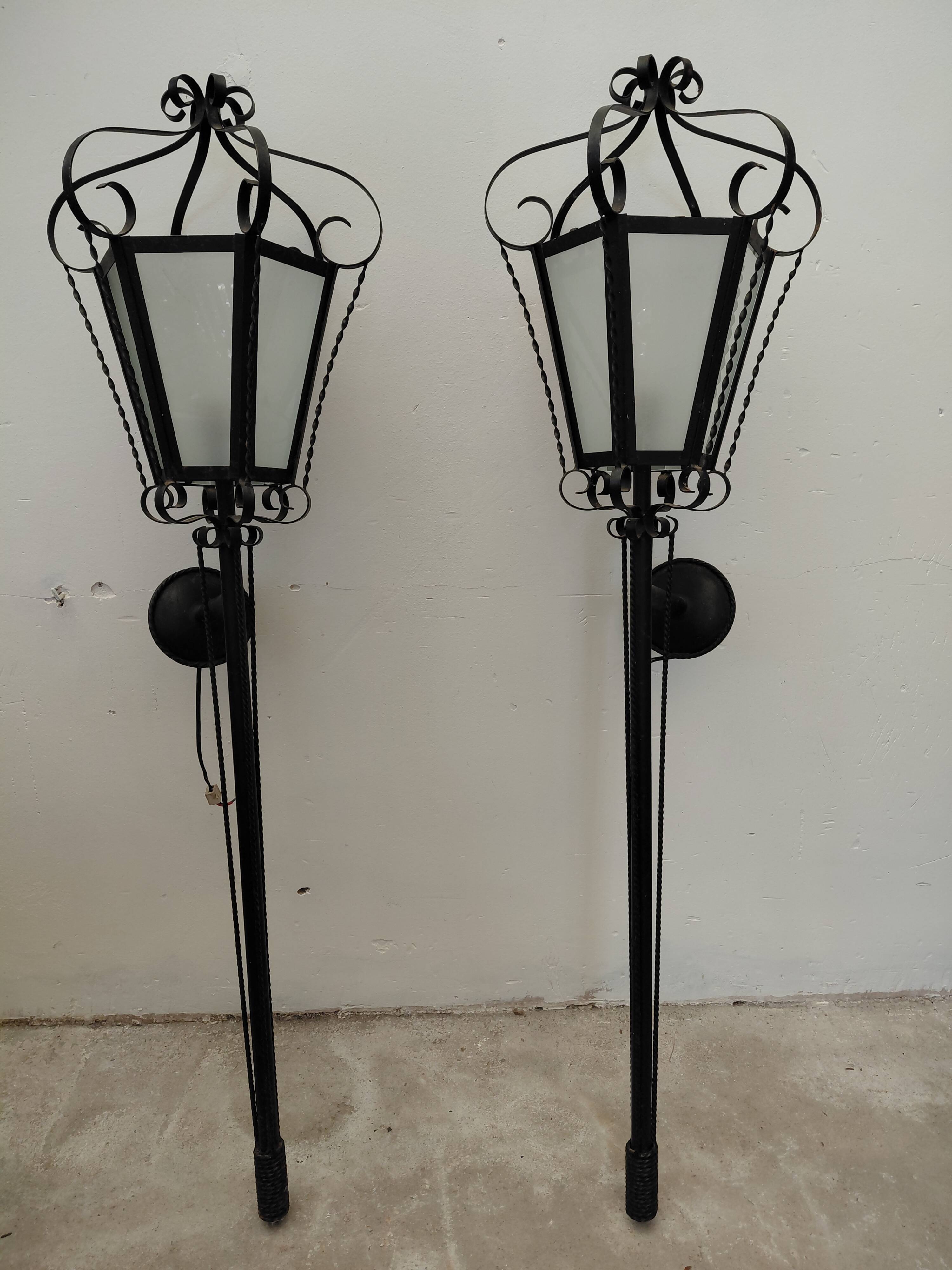 Pair of wrought iron wall sconces, 1950
