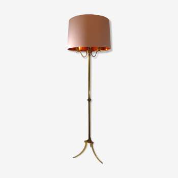 Tripod floor lamp in gilded brass