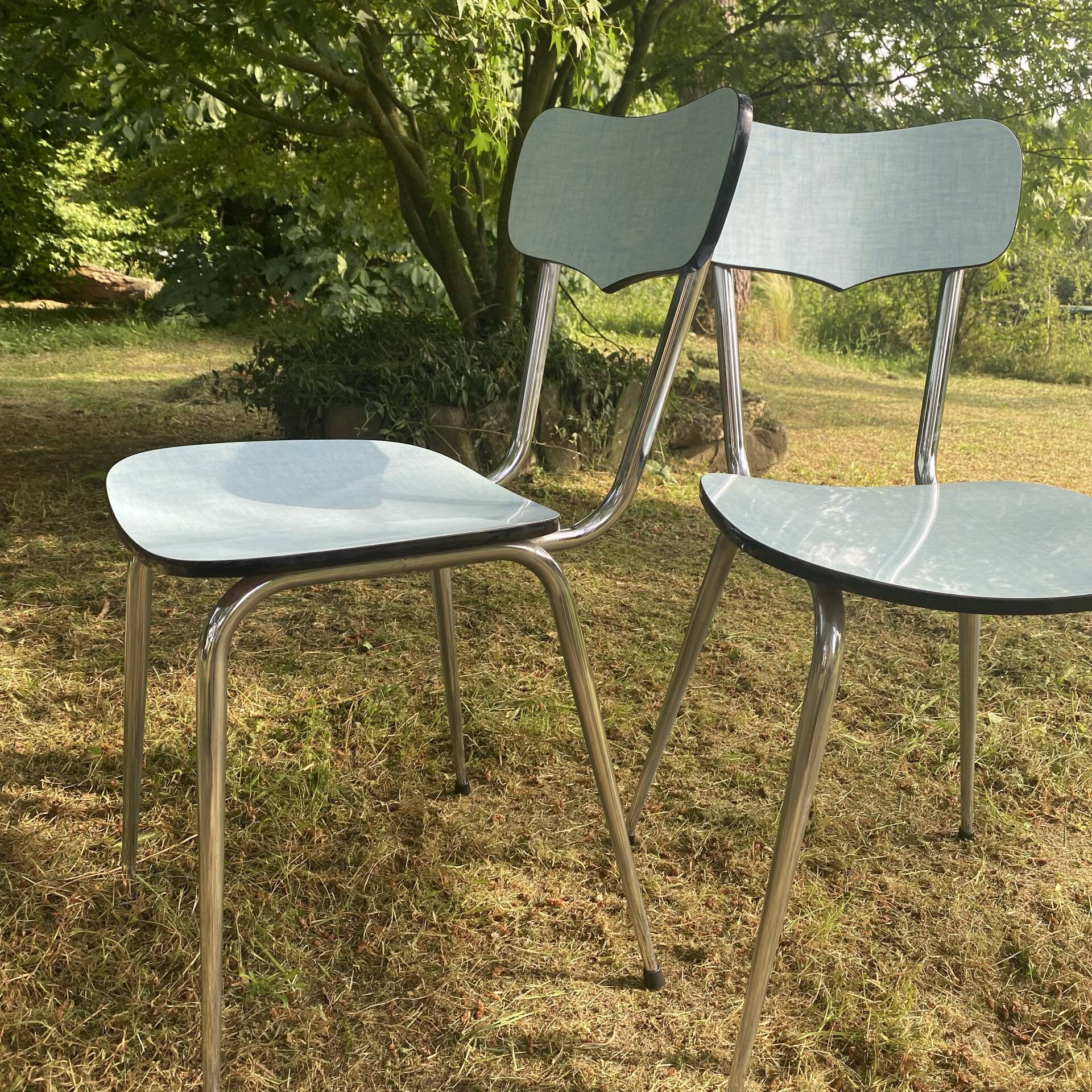 Chaises de cuisine années 60 , Formica et chrome