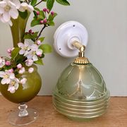 Vintage art deco tulip wall lamp in green and gold glass