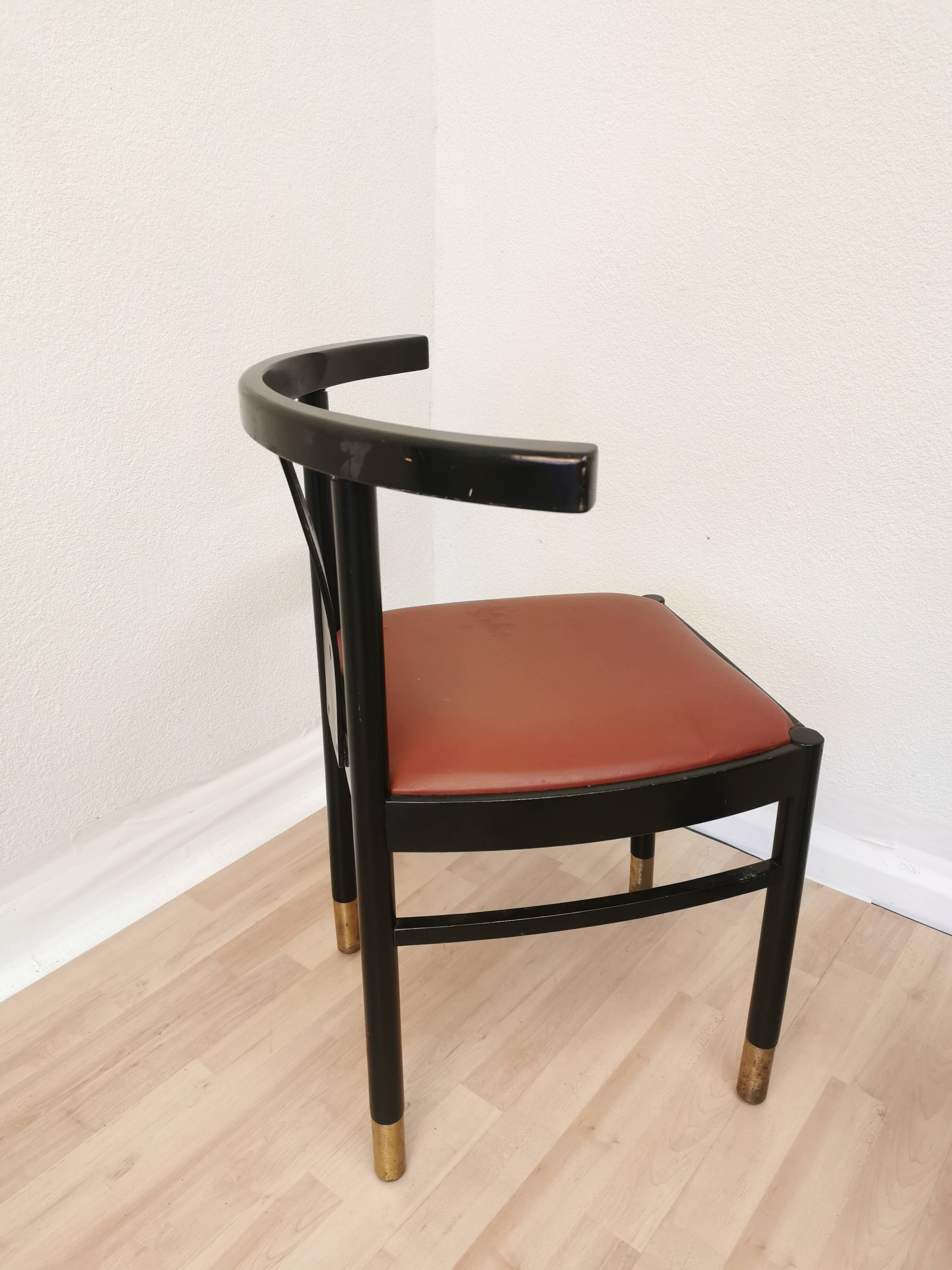 Vintage THONET Bentwood Dining Chair: Postmodern Brown Leather Seat