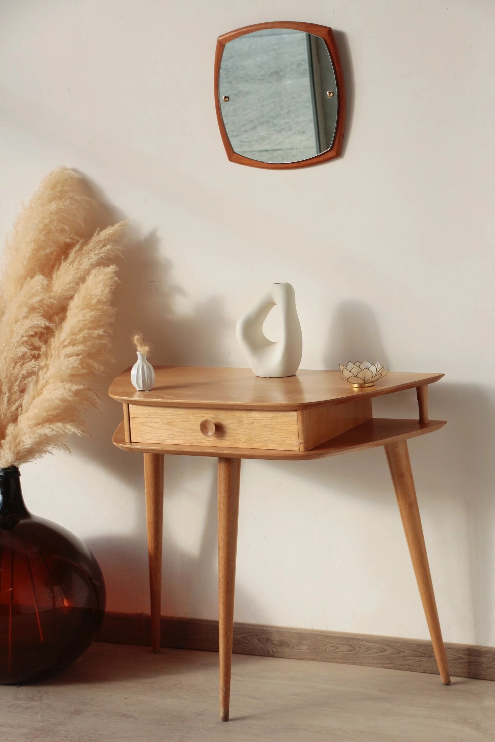 Solid oak tripod console table – vintage & restored