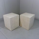 Set of 2 Italian travertine pedestals or side tables 1980’s