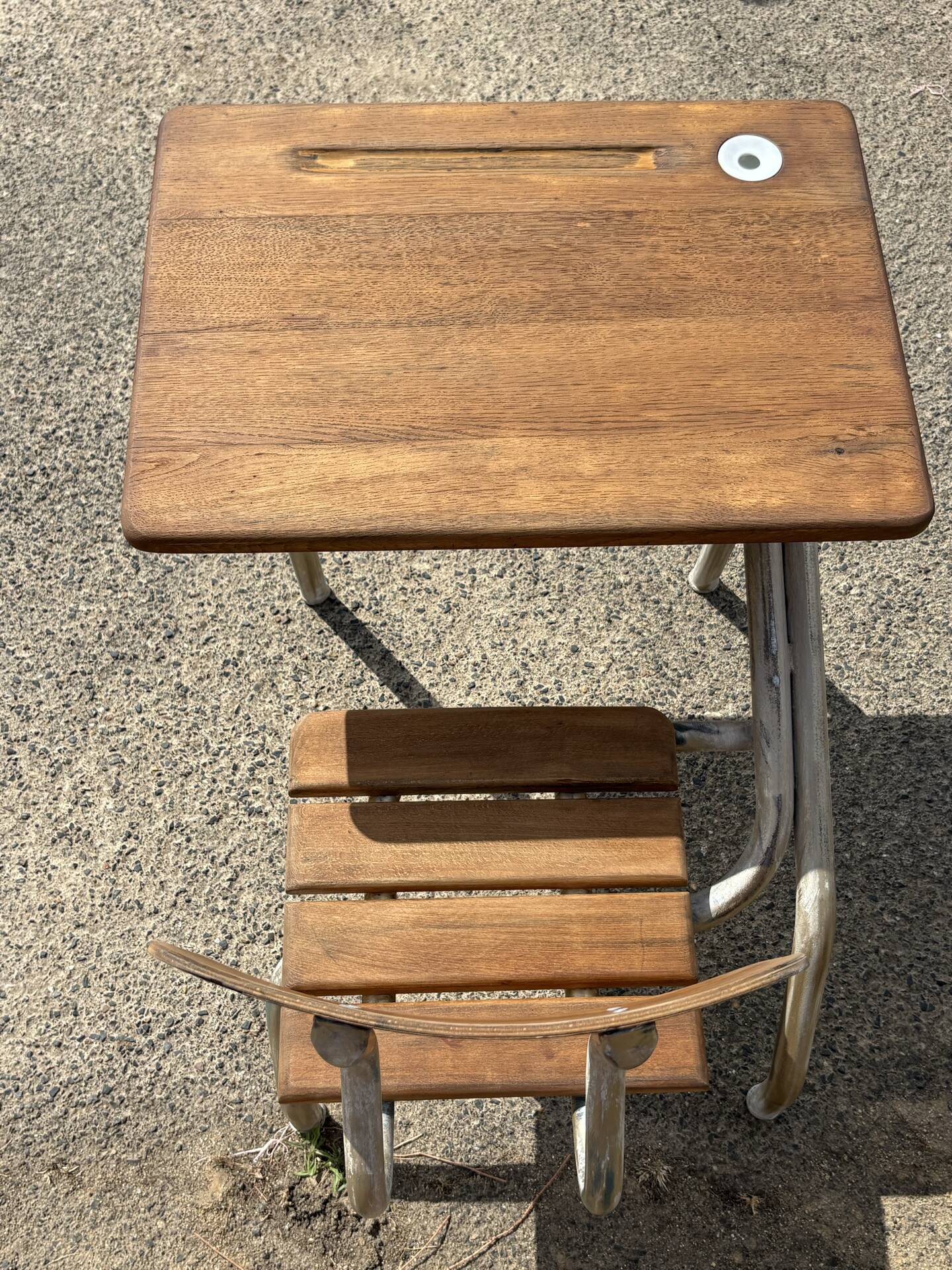Renovated antique desk with inkwell