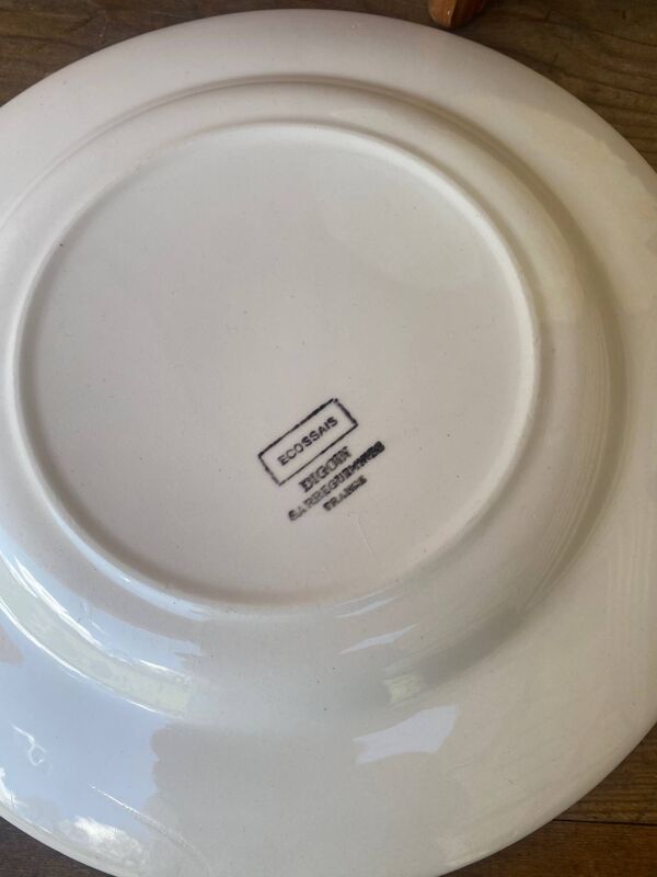 8 assiettes plates Digoin Sarreguemines modèle Ecossais jaune, année 60