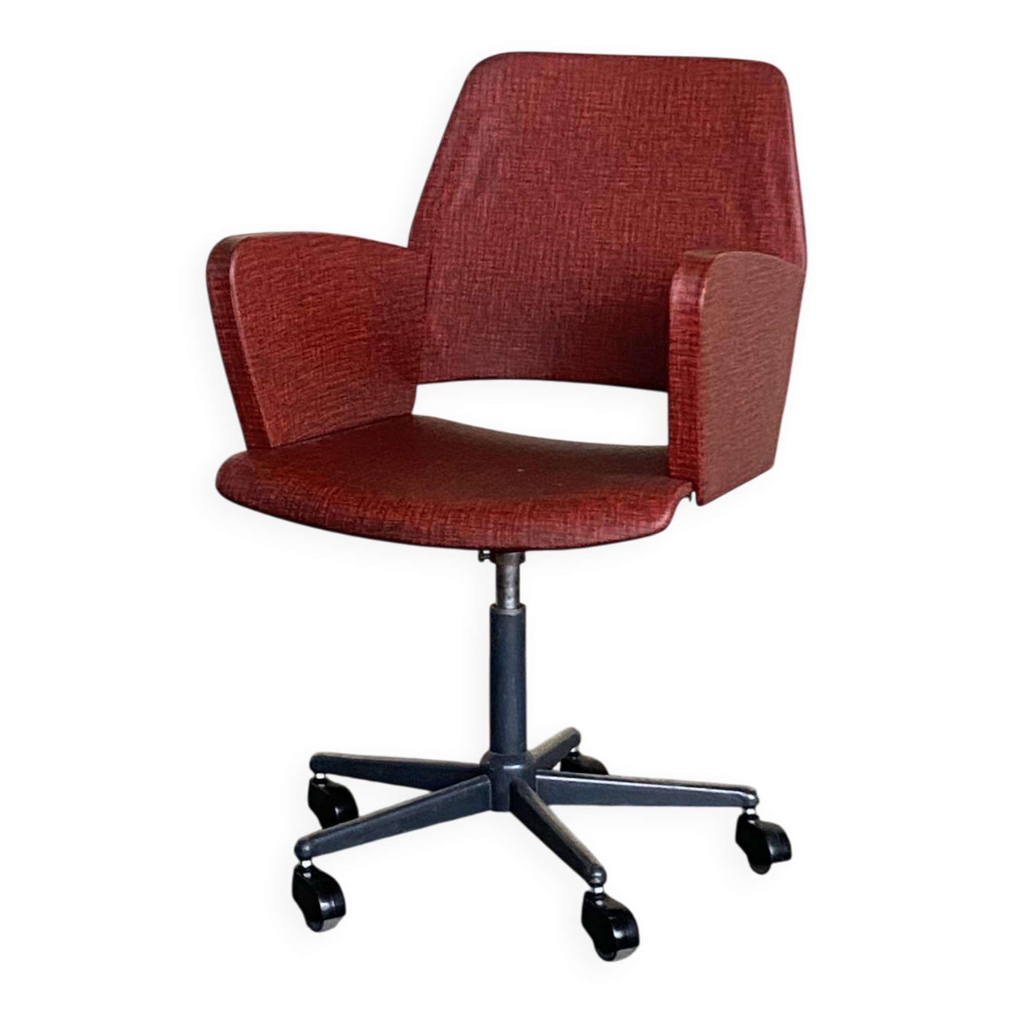 Vintage adjustable office chair – red faux leather, 1960-70s
