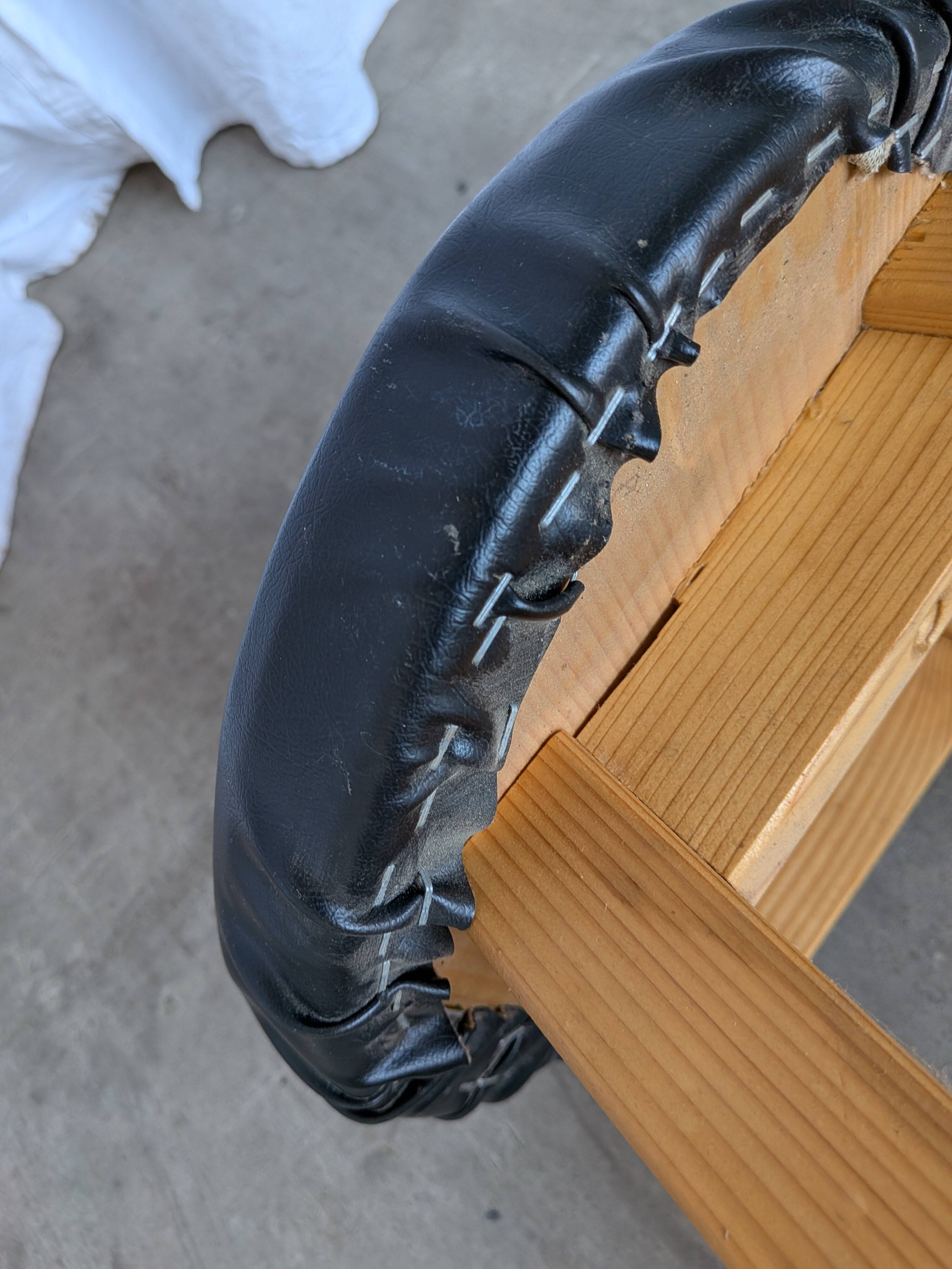 Vintage Wooden Bar Stool: Black Leather Seat, Mid-Century Bistro Style