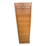 1950s oak office storage cabinet with curtains.