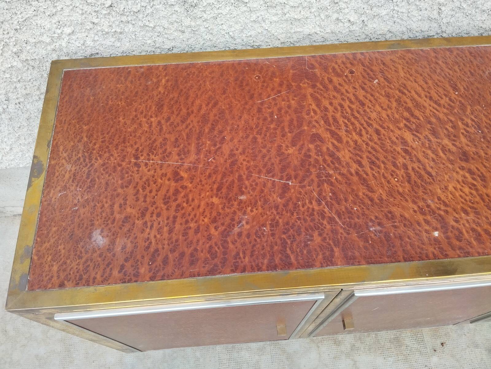 Sideboard shelf design 70 Michel Pignères amboyna burl chrome brass