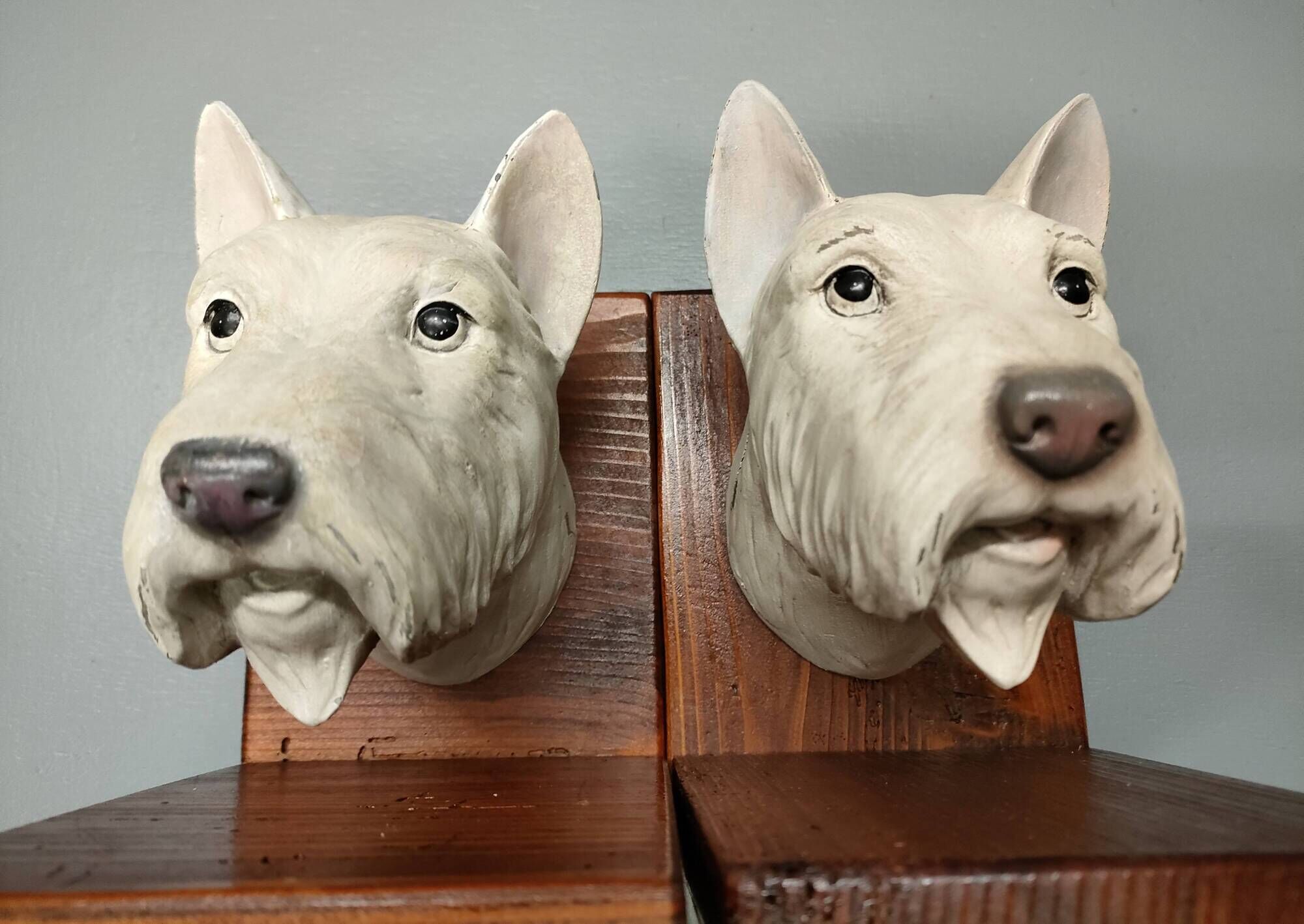 Dog head bookends ~ composite resin ~ vintage from the 70s/80s ~ england
