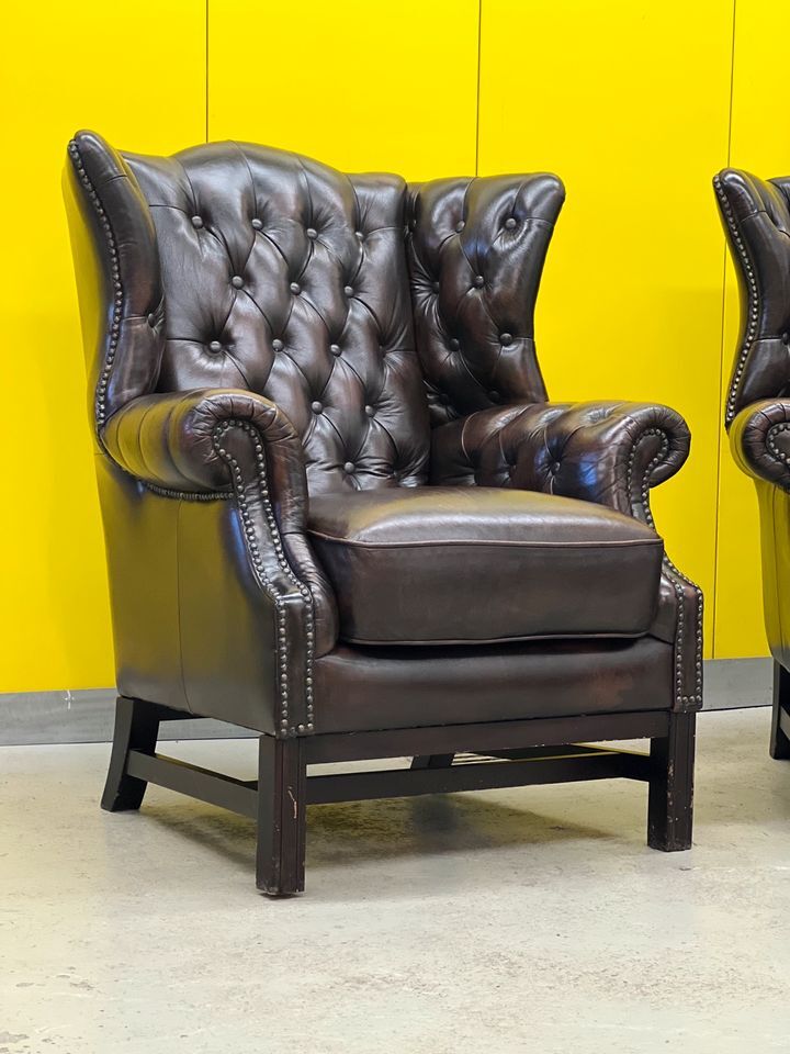 Vintage leather chesterfield wingback armchair (price is for one)