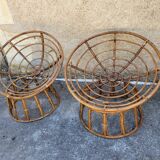 Paire de fauteuils en rotin  ou loveuses années 70