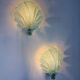 Pair of shell-shaped frosted blue Murano glass wall sconces, Italy, 1970s