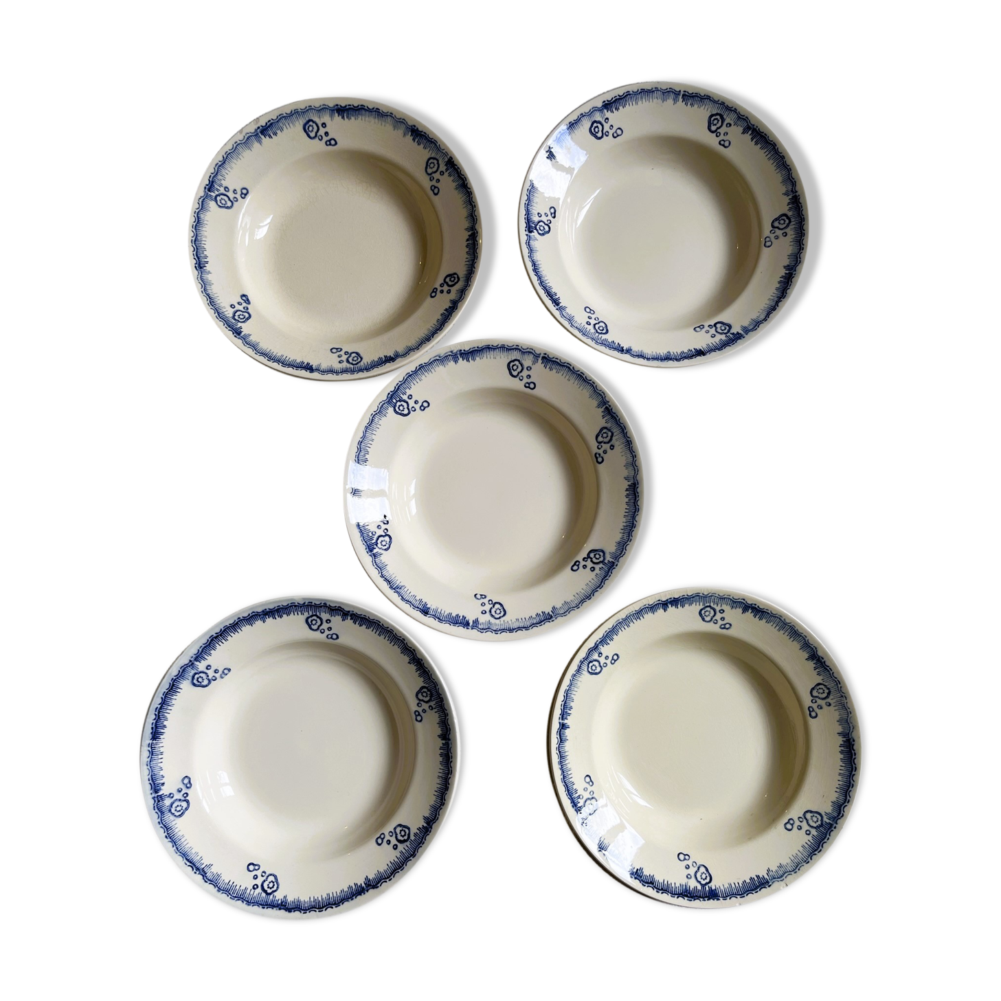 5 hollow plates in vintage Longwy earthenware - Tunis model