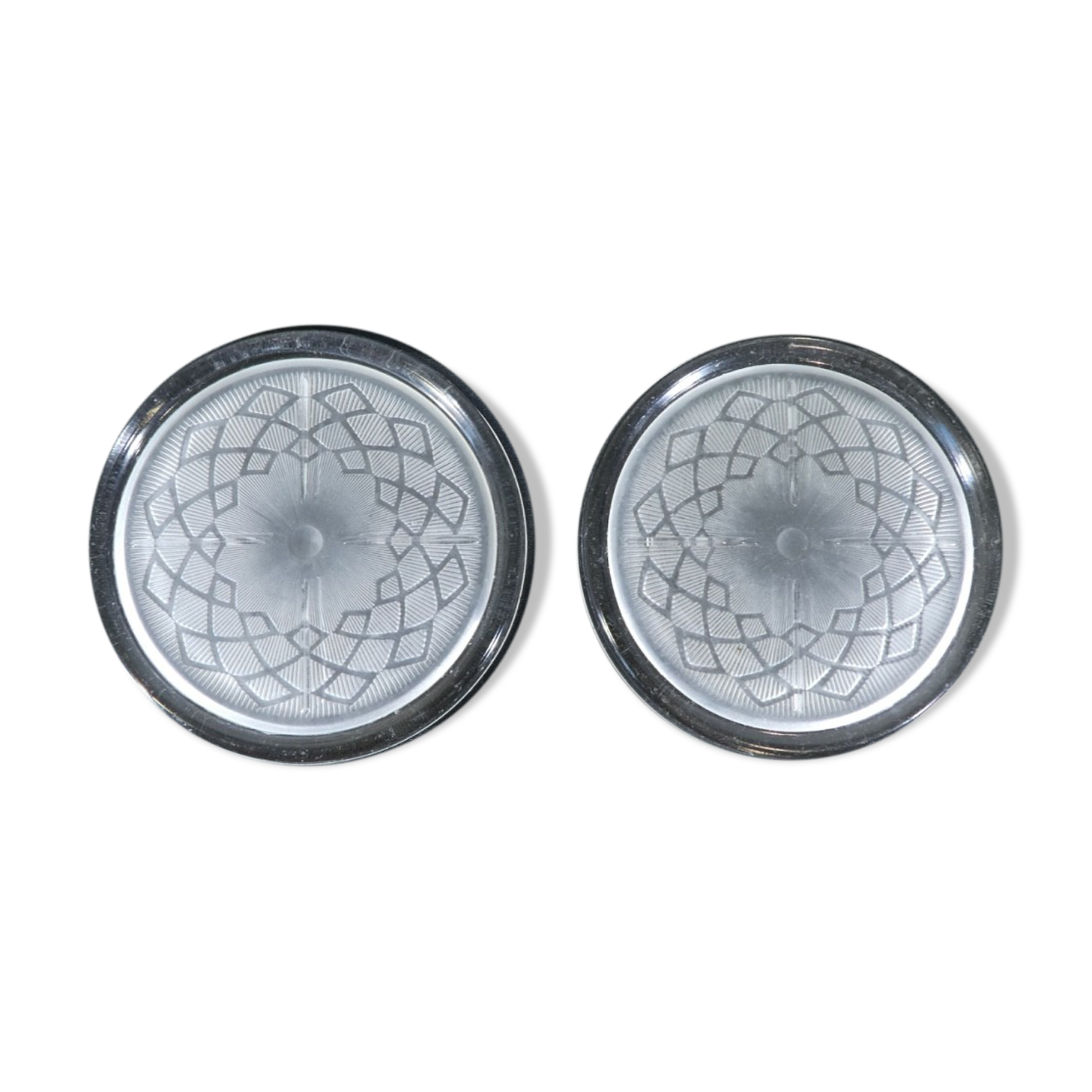 Pair of pressed moulded glass bottles mats