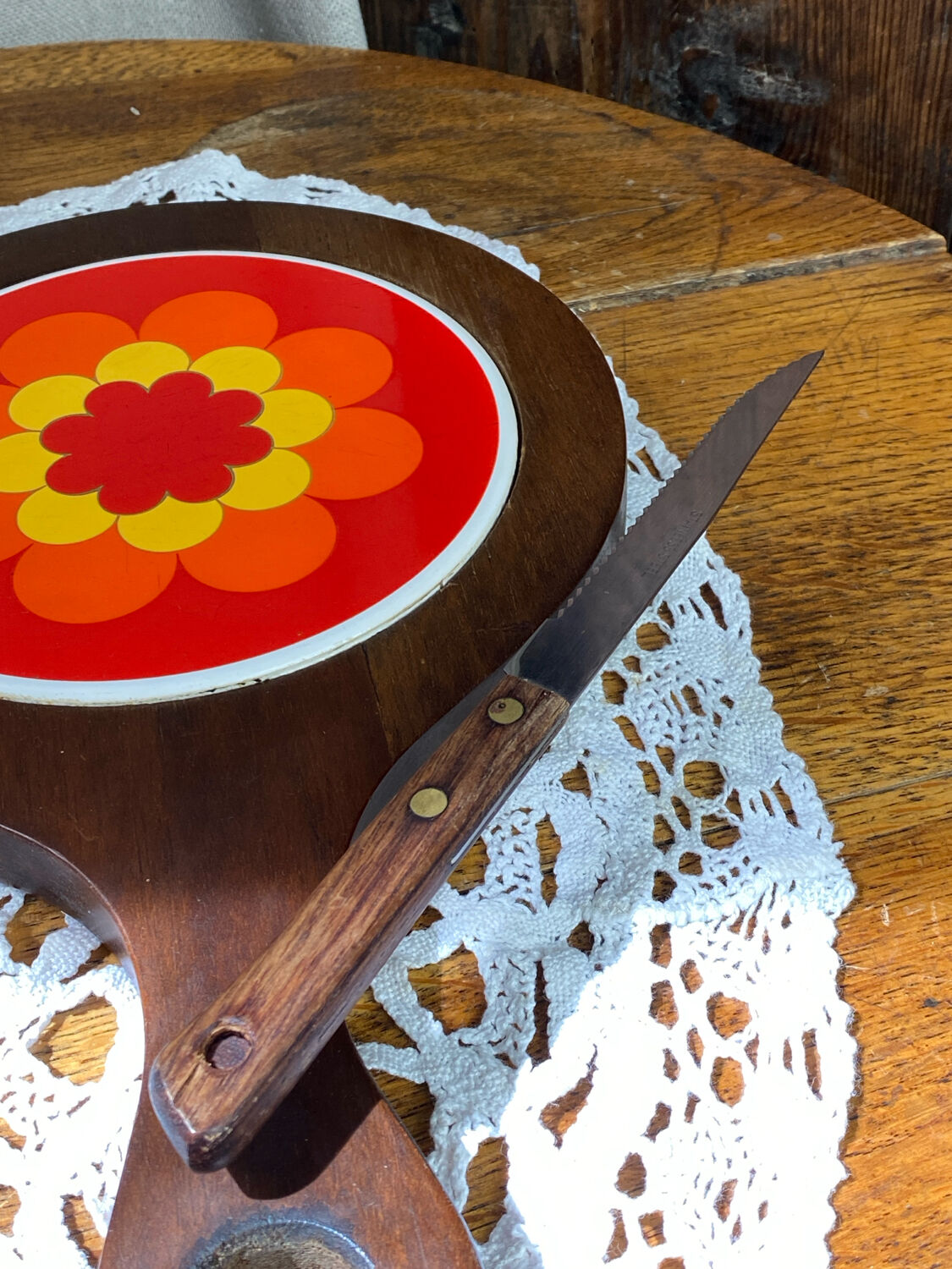 Plateau, wooden and ceramic chopping board, 1970s