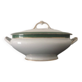white soup tureen with green trim from Paris Rue Rivoli Aux Lions De Faïence