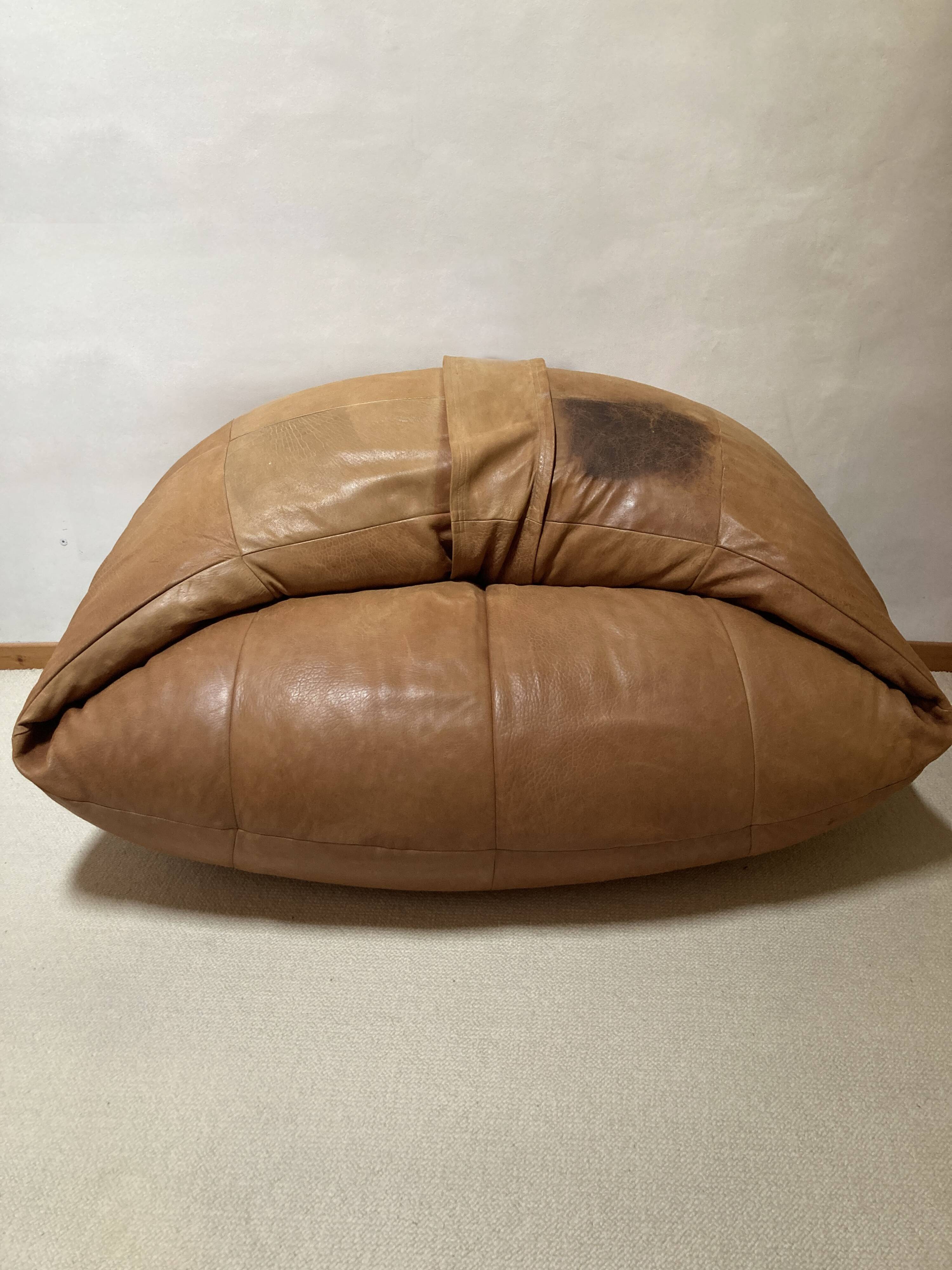 Light leather pouf sofa by Raphael Raffel for Honoré Paris