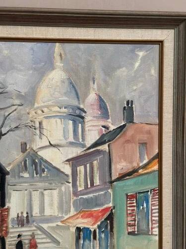 Mid-Century Oil on Canvas “City Scene” by WB, Signed, Vintage & Framed 40×47cm