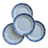 4 antique flat plates from Sarreguemines U&C in the Mimosa blue pattern.