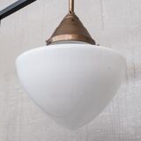Opaline and Brass Mid-Century Glass Pendant Light