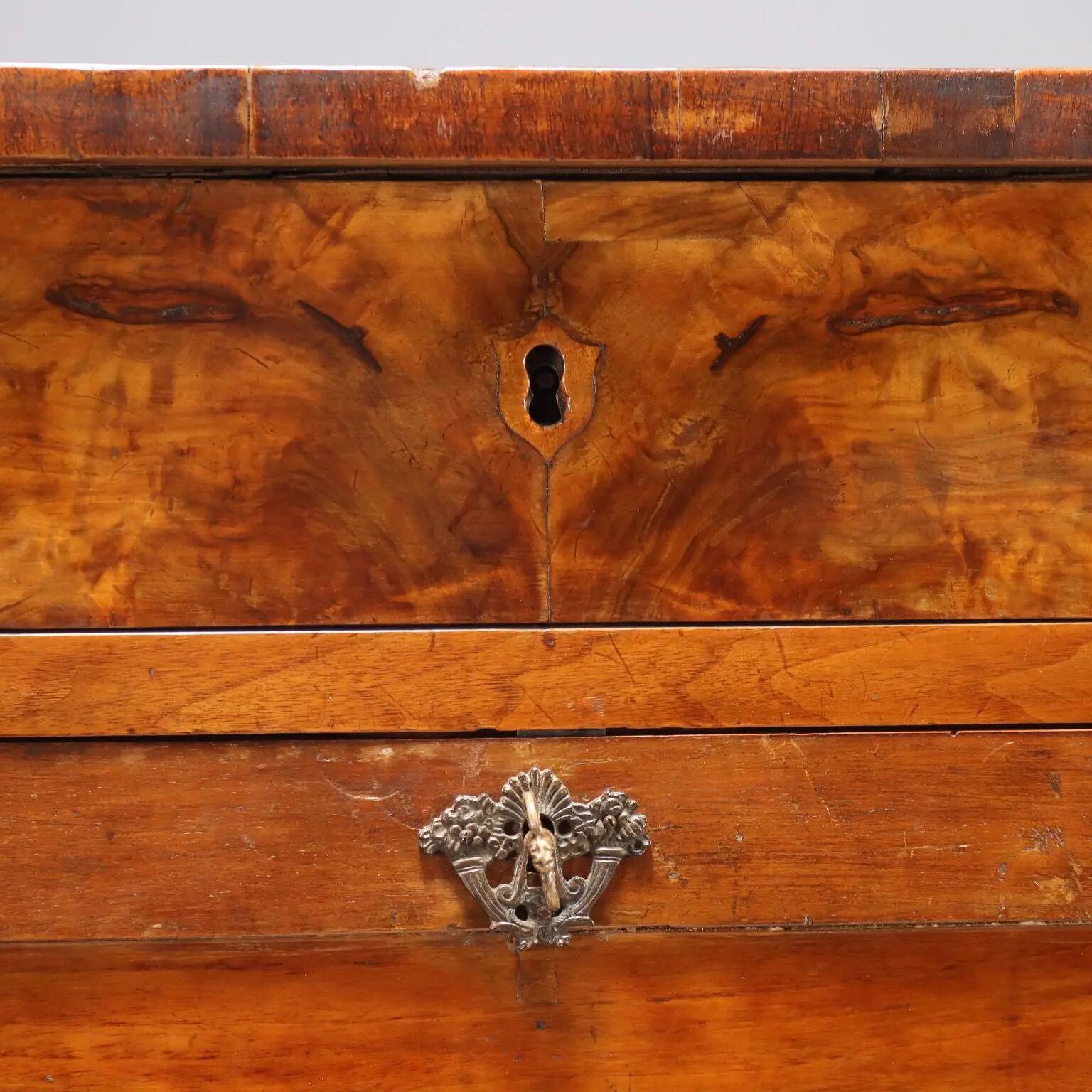 Antique mahogany secretary with leather, Italy, 19th century