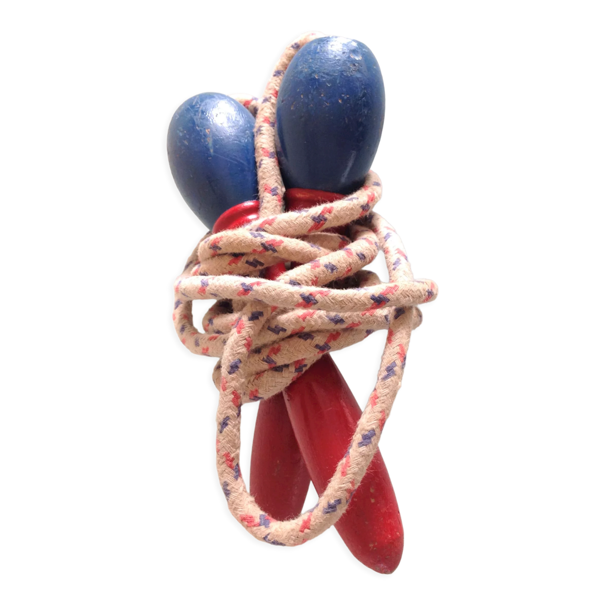 Old wooden jump rope red and blue / vintage