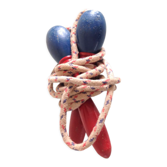 Old wooden jump rope red and blue / vintage