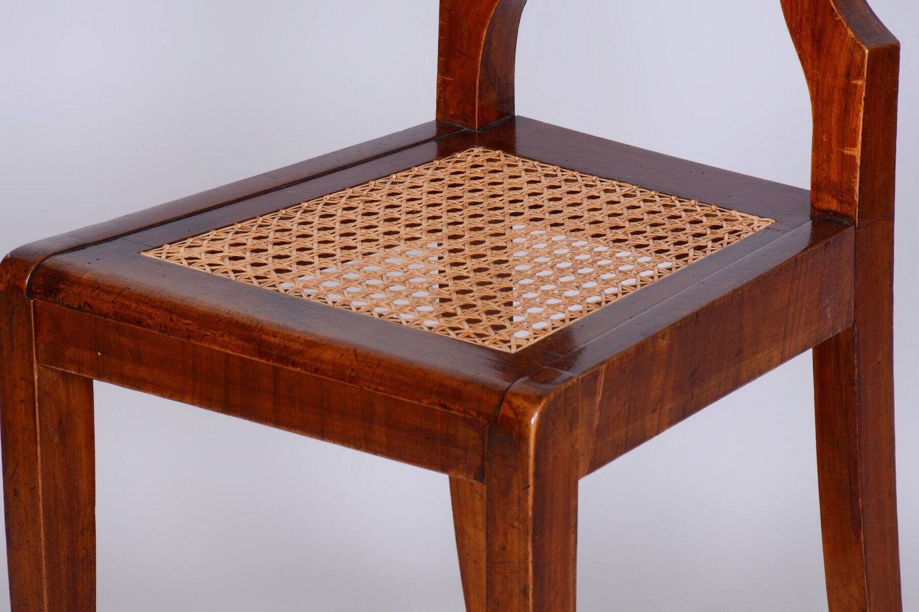 Biedermeier Polish Chair in Walnut Vener & Rattan, Austria, 1830s