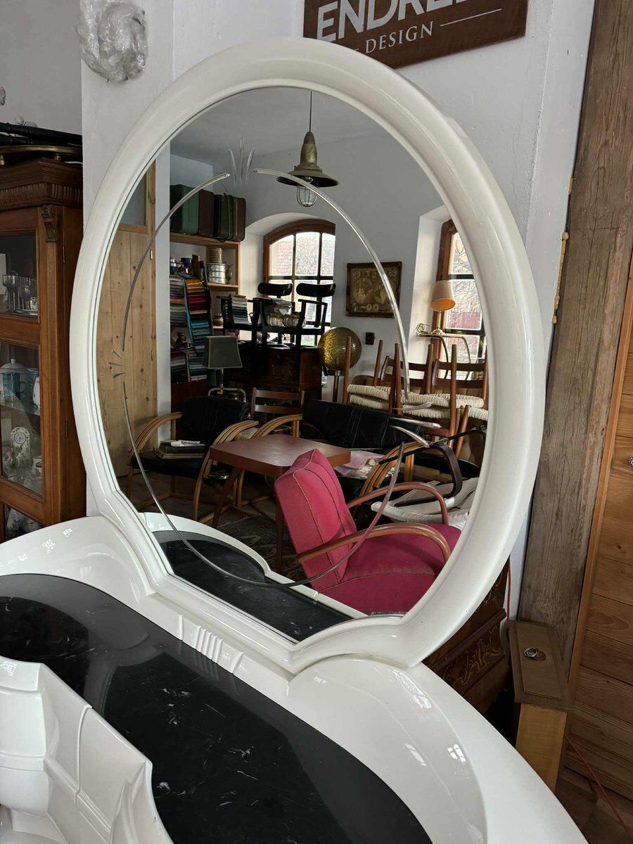 Space Age vanity table with large oval mirror