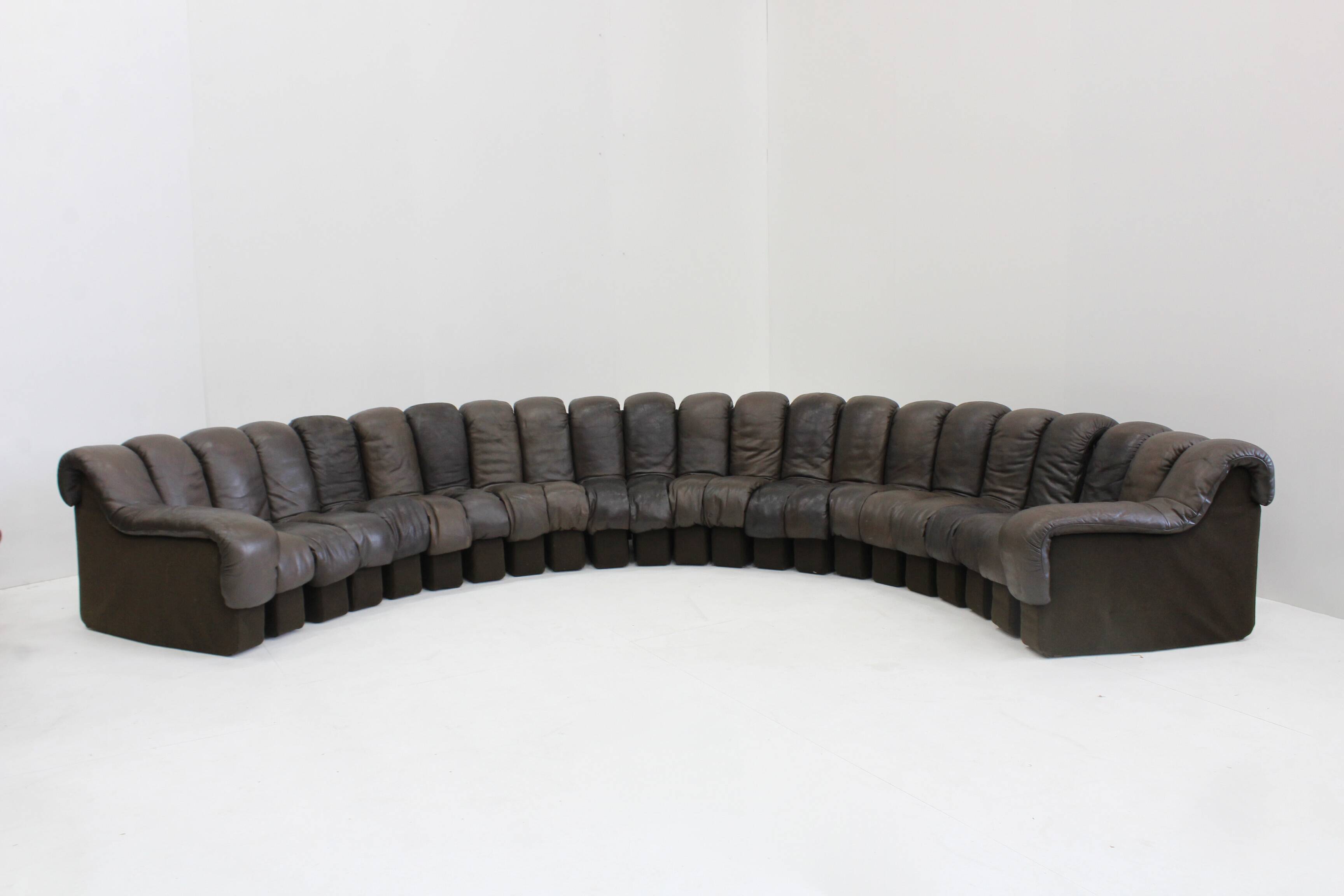 Vintage DS-600 Non stop Snake sofa by De Sede in original brown leather, 19