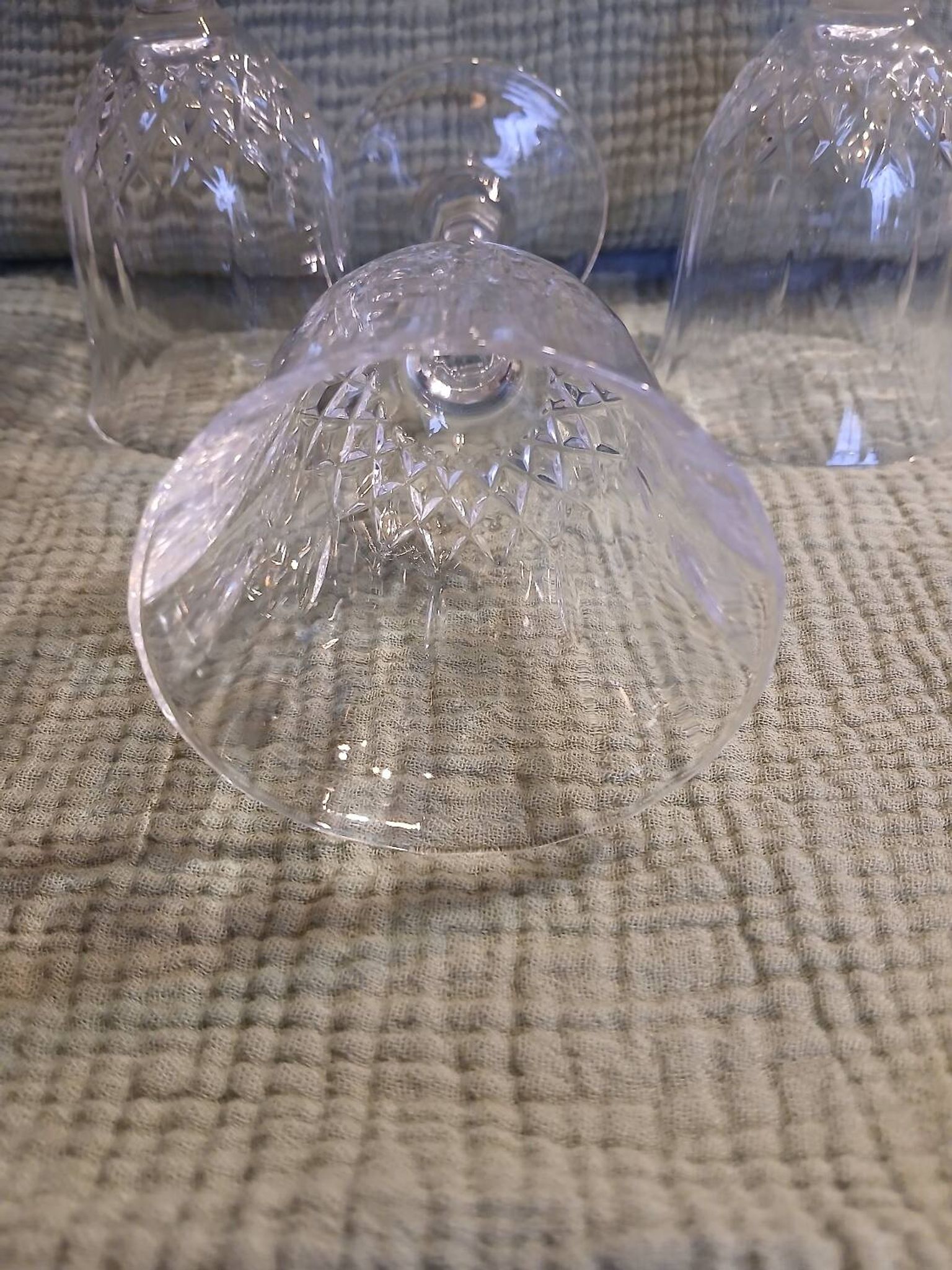 3 antique crystal stemmed glasses