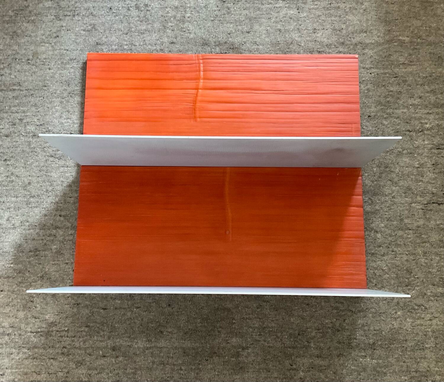 Pair of contemporary wall shelves in steel and stained wood