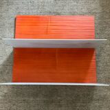 Pair of contemporary wall shelves in steel and stained wood
