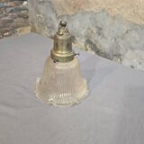 Holophane glass and brass suspension