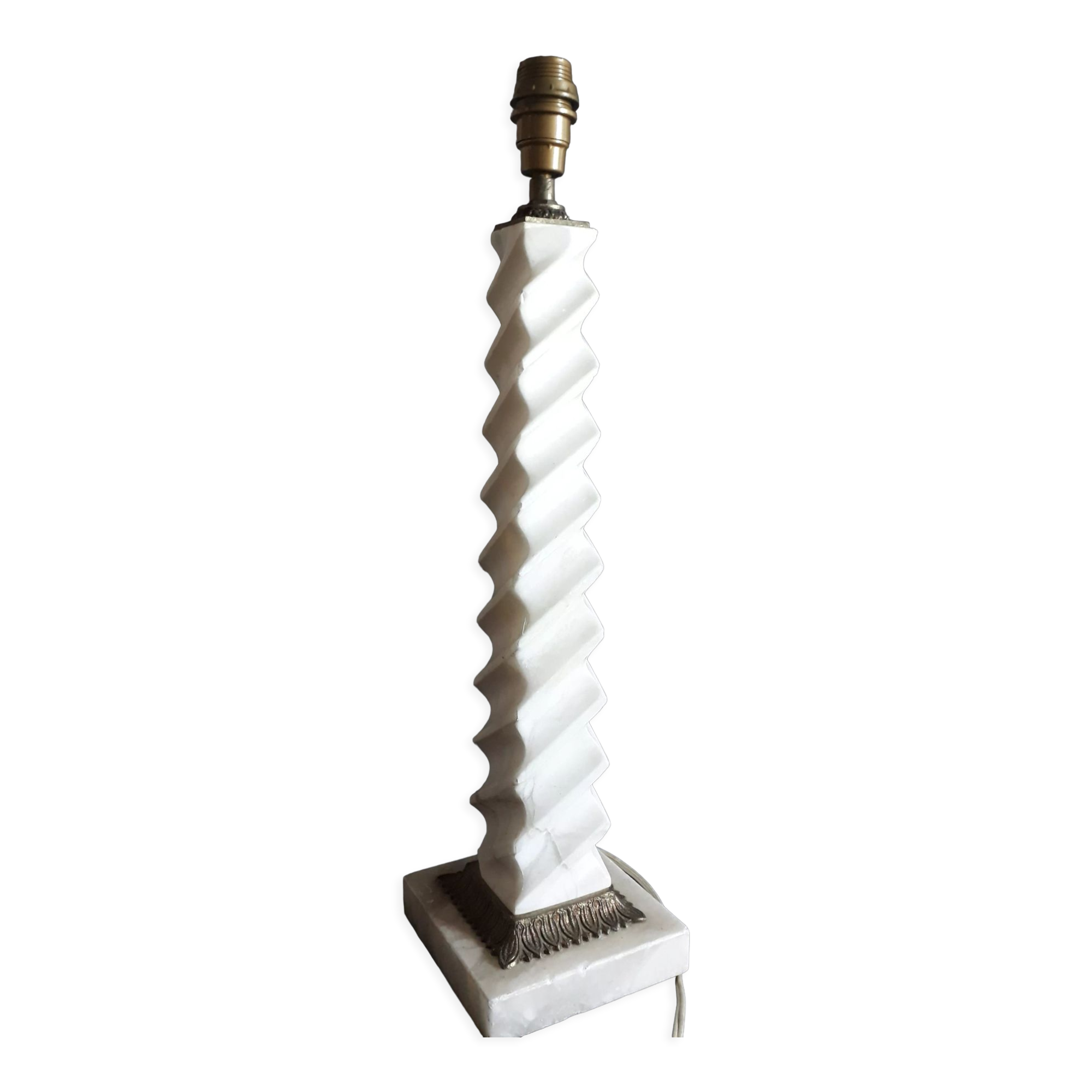 Twisted lamp foot in white marble and brass, square base - 1950's
