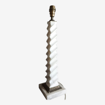 Twisted lamp foot in white marble and brass, square base - 1950's
