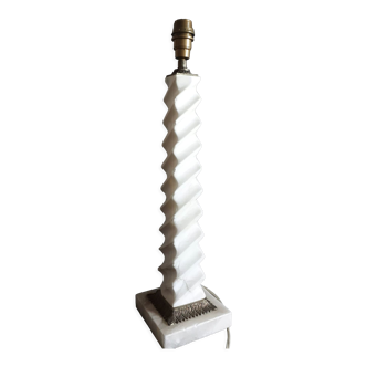 Twisted lamp foot in white marble and brass, square base - 1950's